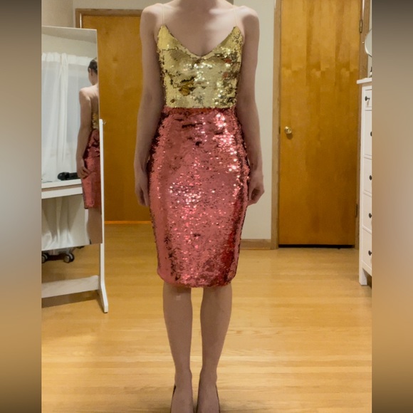Pink & Gold Sequinned Marciano Party Dress - Picture 4 of 13